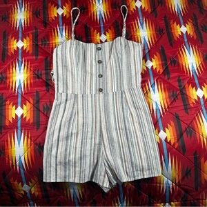 Lulus Blanca Tan Halter Shorts Romper Ladies Large Striped Print Summer